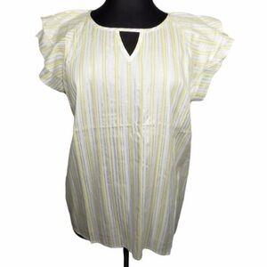 Louise Paris Petite Yellow White Striped Flutter Sleeve Blouse PXL Silver Lurex